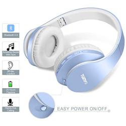 Bluetooth Headphones,Tuinyo Wireless Headphones Over Ear with Microphone, Foldable & Lightweight Stereo Wireless Headset for Travel Work TV PC Cellphon-Light Blue