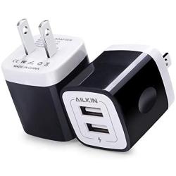 USB Wall Charger, Charger Block, Ailkin 2.1A Multiport Fast Charge Power Brick Cube Replacement for iPad, iPhone, iPod, Samsung Galaxy, Huawei, HTC, LG, Nokia or Other Cell Phone Smart Devices