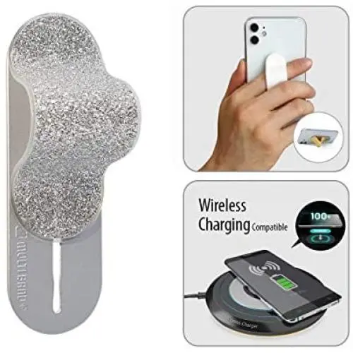 MOMOSTICK_MULTI BAND: Phone Grip/Stand/Holder | Phone Accessories | Phone Handle | Phone Strap | Finger Grip for All Smartphones, Pearl Glitter - Silver MOMOSTICK_MULTI BAND: Phone Grip/Stand/Holder | Phone Accessories | Phone Handle | Phone Strap | Finger Grip for All Smartphones, Pearl Glitter - Silver