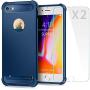 SUPBEC iPhone 7/8 Case with Card Holder and [ Screen Protector Tempered Glass x2Pack] Protective Ultra-Thin-Slim Cover with Silicone TPU Shockproof Rubber Wallet Case for iPhone7 / iPhone8-Blue