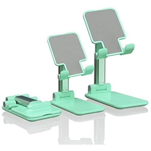 Sexeeg Portable Cell Phone Stand for Desk, Adjustable Foldable Tablet Mount Mobile Phone Holder for Desktop, Bed, Compatible with All Smartphones (Green)