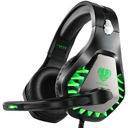 BUTFULAKE Stereo Gaming Headset for PS4 Xbox One Nintendo Switch, Noise Cancelling 3.5mm Wired Adjustable Over-Ear with Mic, Volume Control and LED Lights for Laptop PC Mac iPad Smartphones (Green)