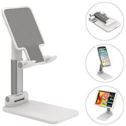 Cell Phone Stand Phone Holder, Adjustable Angle Height Phone Stand for Desk&Foldable Portable Aluminum Desktop Phone Stand, Universal Tablet Holder Compatible with iPhone Cell Phone Tablet (White)