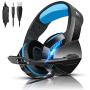 Stereo Gaming Headset for PS4 Xbox One PC Controller Nintendo Switch Games 3.5mm equipment, PHOINIKAS H3 Noise Cancelling Headphones, 7.1 Surround Sound, Over Ear Headphones with Mic, LED Light (Blue)