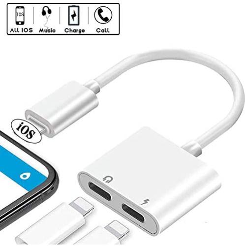 [Apple MFi Certified] 2 in 1 Dual Lightning iPhone Adapter & Splitter, Adapter Dual Converter Cable Headphone Music+Charge+Call+Volume Control Compatible for iPhone 11/11 Pro/XS/XR/X 8/7, iPad-iOS 13
