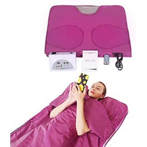 PinJaze Sauna Blanket Detox Far Infrared, Upgraded Stretch Out Hand Design Professional Fitness Machines Helps to Weight Loss and Relieve Pain(with Button Battery/110V US Plug)（Purple）