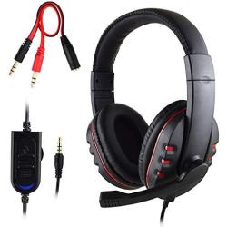 FNSHIP 3.5mm Wired Over-head Stereo Headband Gaming Headset Headphone with Mic Microphone Volume Control for SONY PS4 PC Tablet Laptop Smartphone