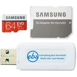 Samsung Evo Plus 64GB Micro SDXC Memory Card Class 10 (MB-MC64) Works with Android Galaxy Cell Phones A10e, A10s, A30s, A50s, A90 5G Bundle with (1) Everything But Stromboli MicroSD & SD Card Reader