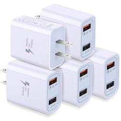 Wall Charger with USB Ports, Costyle 5 Pack 30W 2 Ports Fast Charge QC 3.0 & 5V 2.4A Adaptive Fast Charging Block Compatible for Samsung Galaxy S9 S8, iPhone Xs 8 7 Plus, Wireless Charger (White)