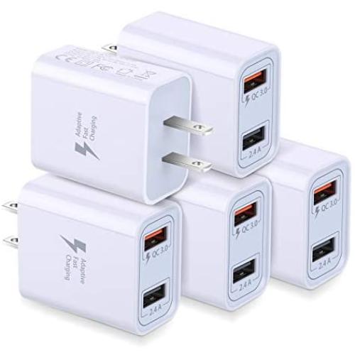 Wall Charger with USB Ports, Costyle 5 Pack 30W 2 Ports Fast Charge QC 3.0 & 5V 2.4A Adaptive Fast Charging Block Compatible for Samsung Galaxy S9 S8, iPhone Xs 8 7 Plus, Wireless Charger (White)