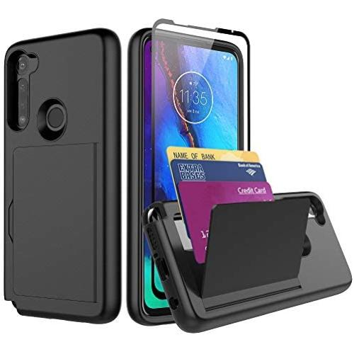 SunRemex Moto G Power Case with Tempered Glass Screen Protector,Moto G Stylus Card Holder Case Kickstand with Credit Card Protective Wallets Cover for Moto G Power/Moto G Stylus Phone (Black)