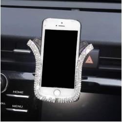 Universal Car Phone Holder Bling Rhinestone Crystal Phone Bracket for Car Air Vent Mount Clip, Stylish Sparkling Shiny Cell Phone Holder for iPhone/Samsung Car Holder (Silver)