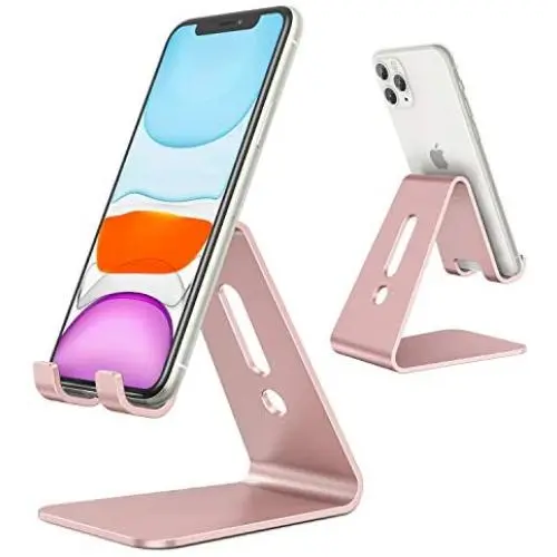 OMOTON Desktop Cell Phone Stand [Updated Solid Version], Advanced 4mm Thickness Aluminum Stand Holder for Switch, Mobile Phone, iPhone 11 Pro Xs Max Xr, Rose Gold