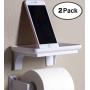 McLee Creations Wonder Shelf - Stick On Wall Mount Cell Phone Holder Stand - Small Plastic Adhesive Bathroom Shelves for Smartphone and Flushable Baby Wipes (2 Pack, White)