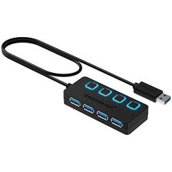 Sabrent 4-Port USB 3.0 Data Hub with Individual LED Power Switches | 2 Ft Cable | Slim & Portable | for Mac & PC (HB-UM43)