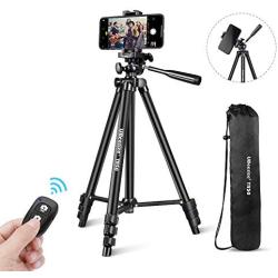 UBeesize Phone Tripod, 51" Adjustable Travel Video Tripod Stand with Cell Phone Mount Holder & Smartphone Bluetooth Remote, Compatible with iPhone/Android (Black)