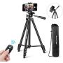 UBeesize Phone Tripod, 51" Adjustable Travel Video Tripod Stand with Cell Phone Mount Holder & Smartphone Bluetooth Remote, Compatible with iPhone/Android (Black)