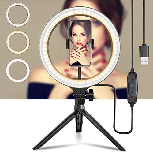 10” Ring Light with Tripod Stand and Phone Holder, Brokuca Selfie Ring Light USB LED Ringlight for Makeup/Live Streaming/YouTube Video/Photography, Compatible with iPhone/Android