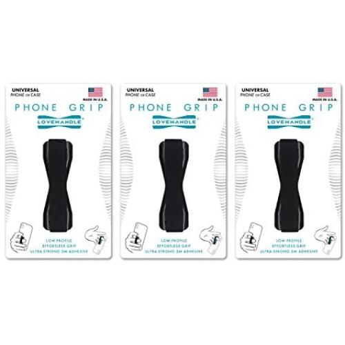 LoveHandle Universal Grip for Smartphone and Mini Tablet - Black Elastic Strap with Black Base - Pack of 3 (LH-03)