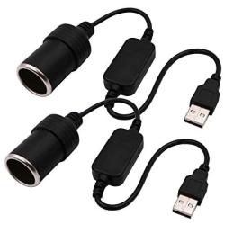 USB A Male to 12V Car Cigarette Lighter Socket Female Converter Cable 2-Pack