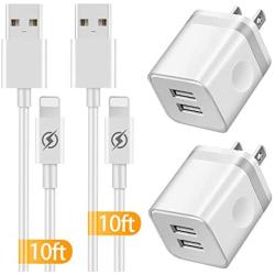 LUOSIKE iPhone Charger 10 ft Cable with Wall Plug (4 Pack), Dual USB Wall Charger Block with 2X10 Foot Long Charging Cord Compatible with iPhone 11/11 Pro/11 Pro Max/Xs/Xs Max/XR/X 8/7/6/6S Plus, iPad