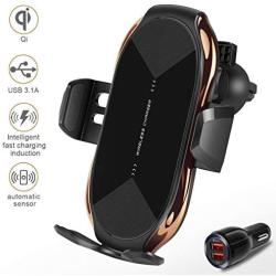 Wireless Charger Car Touch Sensing Automatic Retractable Clip Fast Charging Compatible for iPhone Xs Max/XR/X/8/8Plus Samsung S9/S8/Note 8