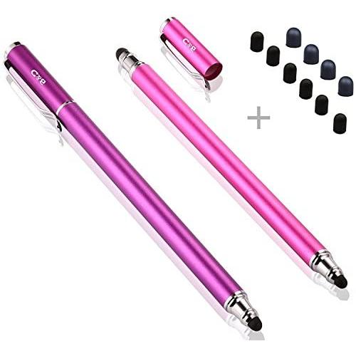 Bargains Depot (2 Pcs) [New Upgraded][0.18-inch Small Tip Series] 2-in-1 Stylus/Styli 5.5-inch L with 10 Replacement Rubber Tips -Purple/Pink