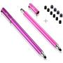 Bargains Depot (2 Pcs) [New Upgraded][0.18-inch Small Tip Series] 2-in-1 Stylus/Styli 5.5-inch L with 10 Replacement Rubber Tips -Purple/Pink