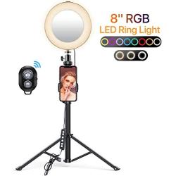 Miracase 8" Ring Light with Stand, 14 Colors RGB LED Ring Light with Tripod Stand and Phone Holder & 10 Brightness Level & Camera Remote Shutter for Makeup,YouTube,Video,Photography
