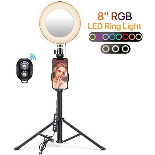 Miracase 8" Ring Light with Stand, 14 Colors RGB LED Ring Light with Tripod Stand and Phone Holder & 10 Brightness Level & Camera Remote Shutter for Makeup,YouTube,Video,Photography