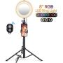 Miracase 8" Ring Light with Stand, 14 Colors RGB LED Ring Light with Tripod Stand and Phone Holder & 10 Brightness Level & Camera Remote Shutter for Makeup,YouTube,Video,Photography