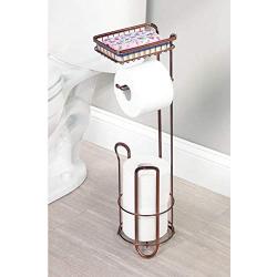 mDesign Freestanding Metal Wire Toilet Paper Roll Holder Stand and Dispenser with Storage Shelf for Cell, Mobile Phone - Bathroom Storage Organization - Holds 3 Mega Rolls - Venetian Bronze