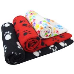 AK KYC 3 Pack 40x 28 inch Puppy Blanket Cushion Dog Cat Fleece Blankets Pet Sleep Mat Pad Bed Cover with Paw Print Kitten Soft Warm Blanket for Animals