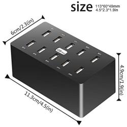 10 Ports Wall Charger,60W 10-Port [UL Certified] Family-Sized Desktop USB Rapid Charger,Multiple Charging Station,Compatible with Smartphones and Other USB Charging Devices