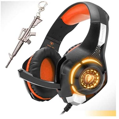 Orange Gaming Headset,Computer Headsets PC 3.5mm Plug Headphones,Lightweight Headset,LED Light,Volume Control,Noise Canceling Mic,for PS4,PC,Xbox ONE,Tablet,Phone,Laptop,Mac Controller (Orange)