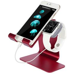 Tranesca 2-in-1 Charger Stand Compatible with Apple Watch 5/Apple Watch 4/Apple Watch 3/Apple Watch 2/Apple Watch 1(38mm/40mm/42mm/44mm) and iPhone/iPad (Red-Must Have Apple Watch Accessories)