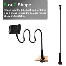 Cell Phone Clip on Stand Holder - with Grip Flexible Long Arm Gooseneck Bracket Mount Clamp for iPhone X/8/7/6/6s/5 Samsung S8/S7, used for bed, desktop, Black