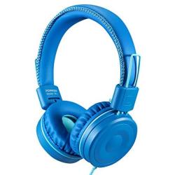 POWMEE M1 Kids Headphones Wired Headphone for Kids,Foldable Adjustable Stereo Tangle-Free,3.5MM Jack Wire Cord On-Ear Headphone for Children (Azure)