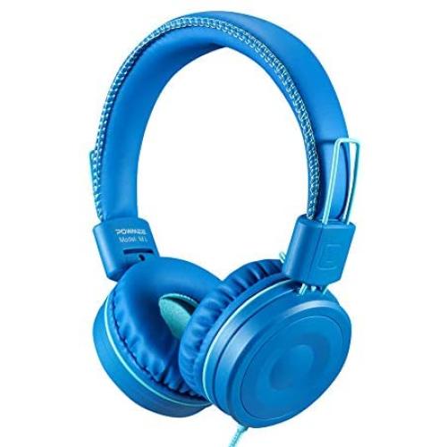 POWMEE M1 Kids Headphones Wired Headphone for Kids,Foldable Adjustable Stereo Tangle-Free,3.5MM Jack Wire Cord On-Ear Headphone for Children (Azure)