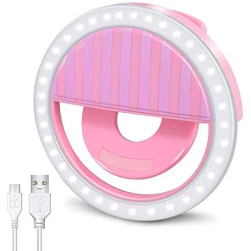 Selfie Ring Light [Upgraded Version], Rechargeable Portable Clip-on Selfie Fill Light with 36 LED for Smart Phone Laptop Photography, Camera Video, Girl Makes up Pink