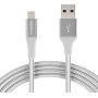 AmazonBasics Double Braided Nylon Lightning to USB Cable, Advanced Collection, MFi Certified Apple iPhone Charger, Silver, 10 Feet