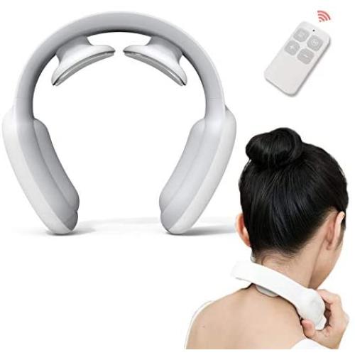 Neck Massager with Remote Control, Pulse Heated, 3 Modes, 15 Intensity Level, USB Charging (White)