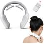Neck Massager with Remote Control, Pulse Heated, 3 Modes, 15 Intensity Level, USB Charging (White)