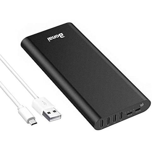 Portable Charger 20000mAh, BONAI iPhone Charger Aluminum External Battery Pack, 4 USB Output Ports(4.8A) Power Bank, High-Speed Charging Compatible iPhone X 8 7+ Plus Samsung S9 S8 iPad Tablet - Black