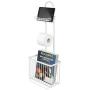 mDesign Free Standing Toilet Paper Holder Stand and Dispenser, with Storage for Tablet, Magazines, Books, Cell Phone While Dispensing 1 Roll - for Bathrooms/Powder Rooms - White