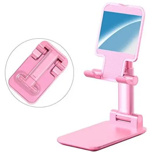 Cell Phone Stand, Jiduo Phone Holder Adjustable Height Smart Phone Accessories Compatible with Ipad Tablet for Desk Bedside Office Foldable (Pink) Cell Phone Stand, Jiduo Phone Holder Adjustable Height Smart Phone Accessories Compatible with Ipad Tablet for Desk Bedside Office Foldable (Pink)