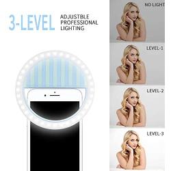 Selfie Ring Light [Upgraded Version], Rechargeable Portable Clip-on Selfie Fill Light with 36 LED for Smart Phone Laptop Photography, Camera Video, Girl Makes up Blue