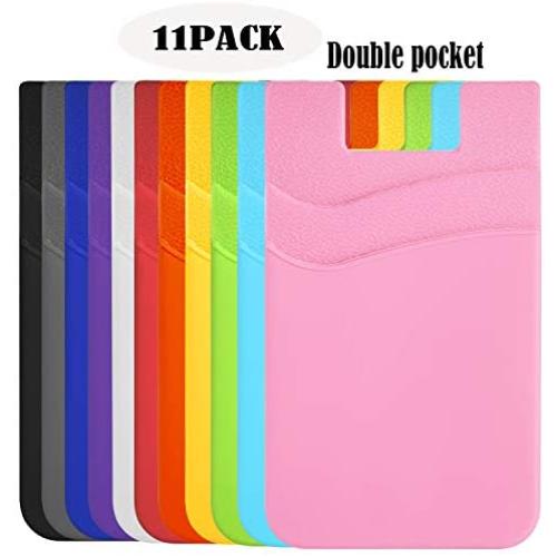 BIAJIYA Card Holder for Back of Phone Silicone Pouch Wallet Stick-on ID Credit Business Card Sleeve Pocket for All Smartphones (11PC)