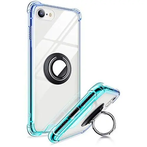 ANSIWEE iPhone SE 2020 Case, iPhone 8 Case, Metal Ring Kickstand Work with Magnetic Car Mount Designed Case Drop Protection Bumper and Clear Hard Back Cases for iPhone SE 2nd 4.7 Inch Blue Green ANSIWEE iPhone SE 2020 Case, iPhone 8 Case, Metal Ring Kickstand Work with Magnetic Car Mount Designed Case Drop Protection Bumper and Clear Hard Back Cases for iPhone SE 2nd 4.7 Inch Blue Green