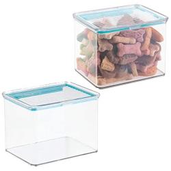 mDesign Airtight Stackable Plastic Kitchen Cabinet Pet Food Storage Container - Attached Lid - Compact Bin for Pantry, Refrigerator, Freezer - BPA Free, Food Safe - Holds 2 Quarts, 2 Pack - Clear